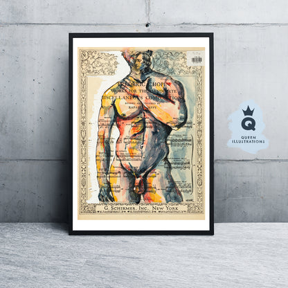 gay art, nude male body, watercolour painting, gay gift ideas,