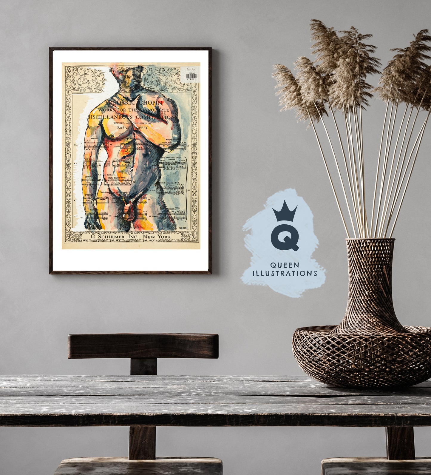 gay art, nude male body, watercolour painting, gay gift ideas,