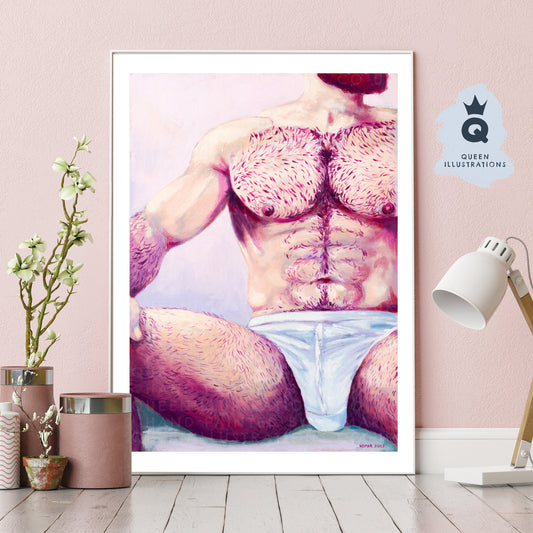HAIRY MAN NUDE, contemporary oil painting of a young naked man,