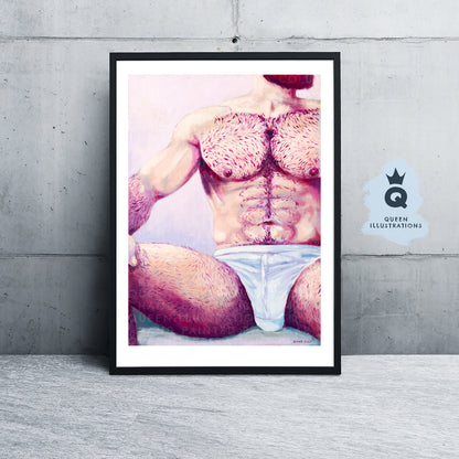 HAIRY MAN NUDE, contemporary oil painting of a young naked man,