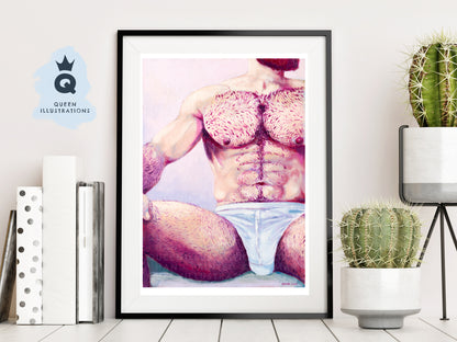HAIRY MAN NUDE, contemporary oil painting of a young naked man,