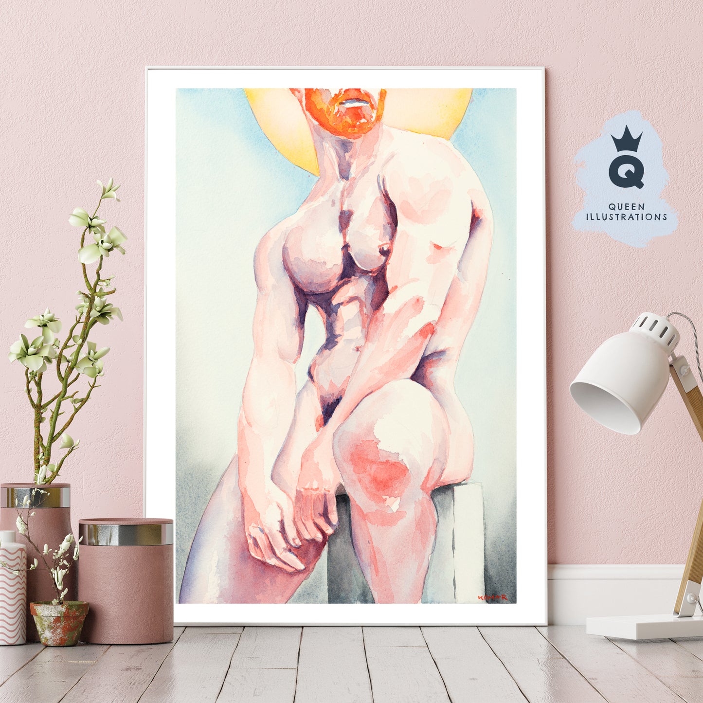 "HOLY", watercolour painting - Homoerotic Art Print