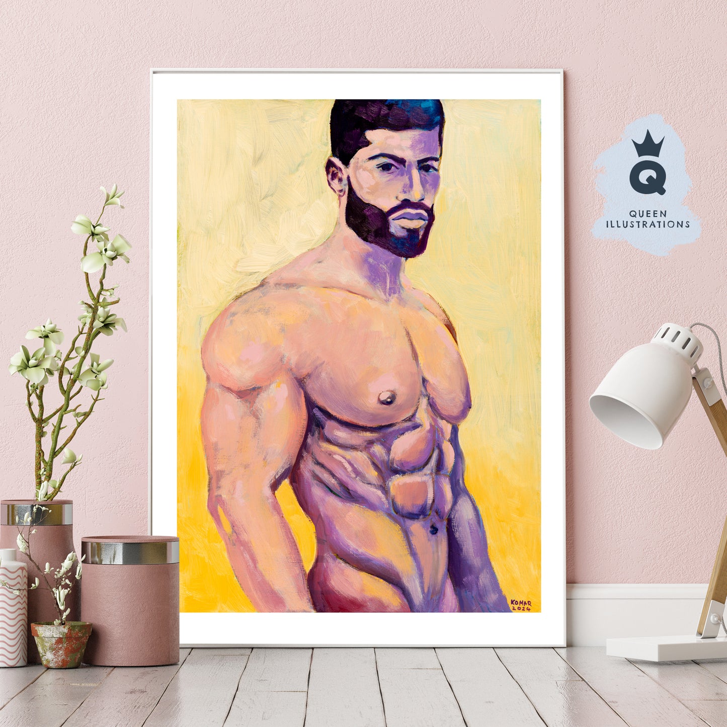 HOT DAY, contemporary oil painting of a young man - Homoerotic Art Print