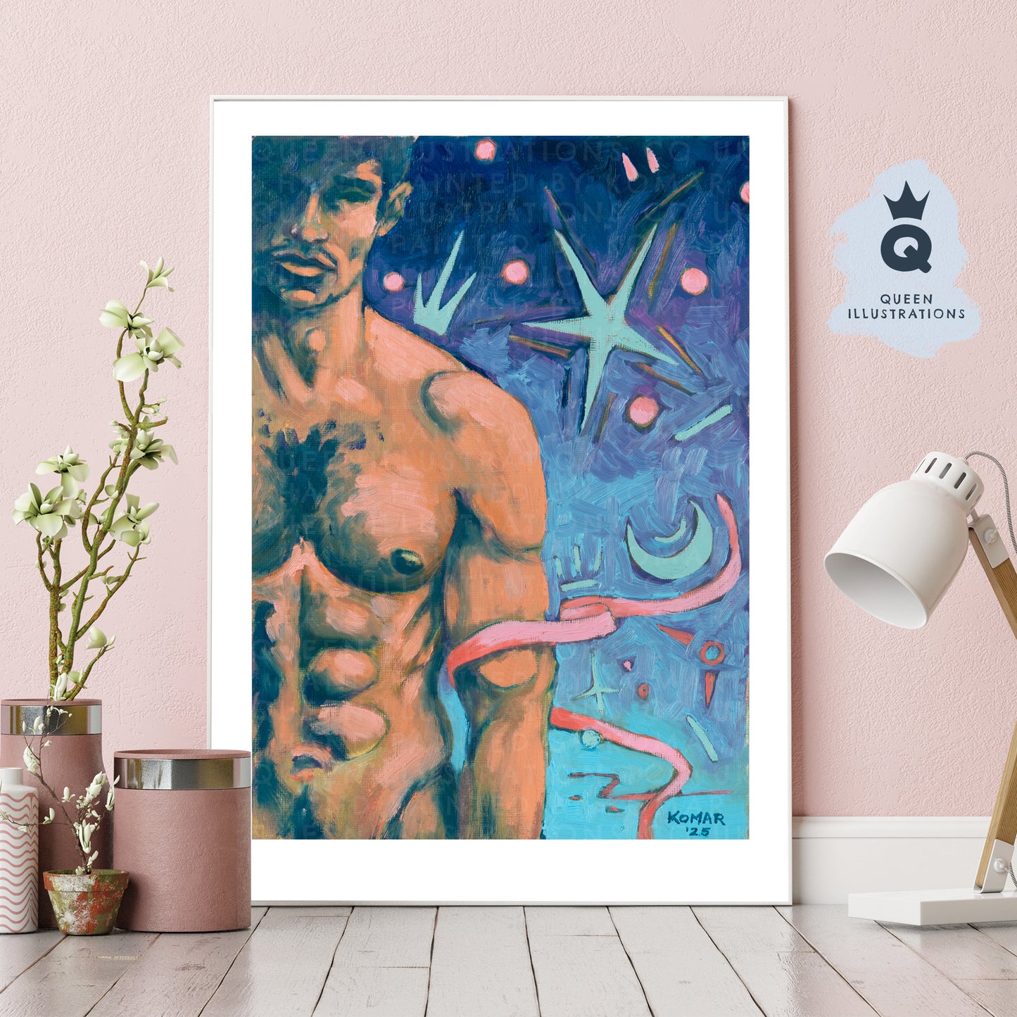 "IN THE NIGHT" oil painting of a young sexy naked man- Homoerotic Art Print