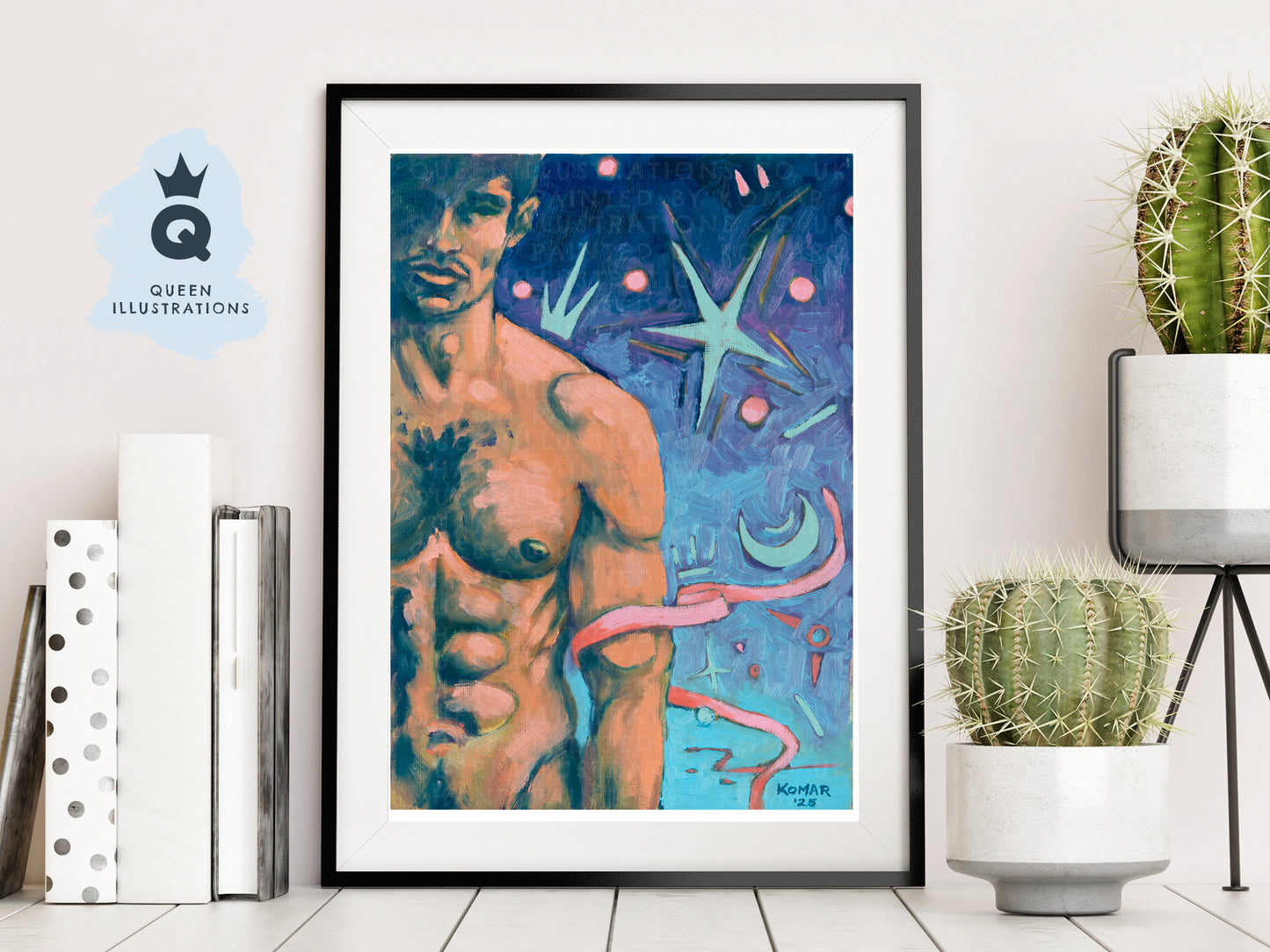 "IN THE NIGHT" oil painting of a young sexy naked man- Homoerotic Art Print