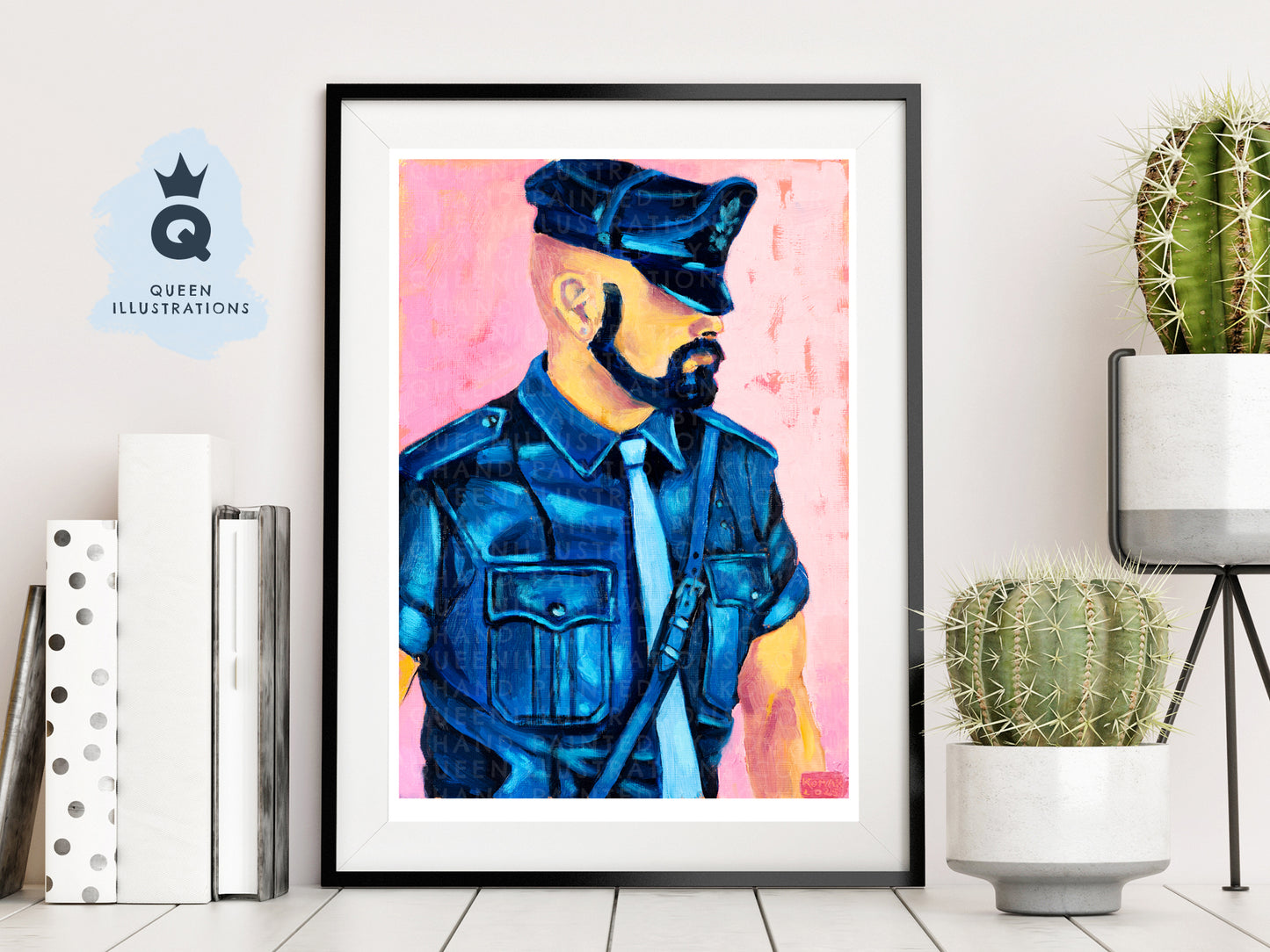 "LE POLICIER" oil painting of a handsome police officer in uniform, - Homoerotic Art Print