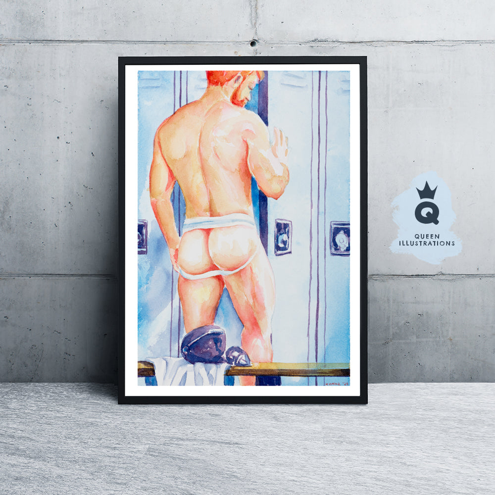"LOCKER ROOM", watercolour painting - Homoerotic Art Print