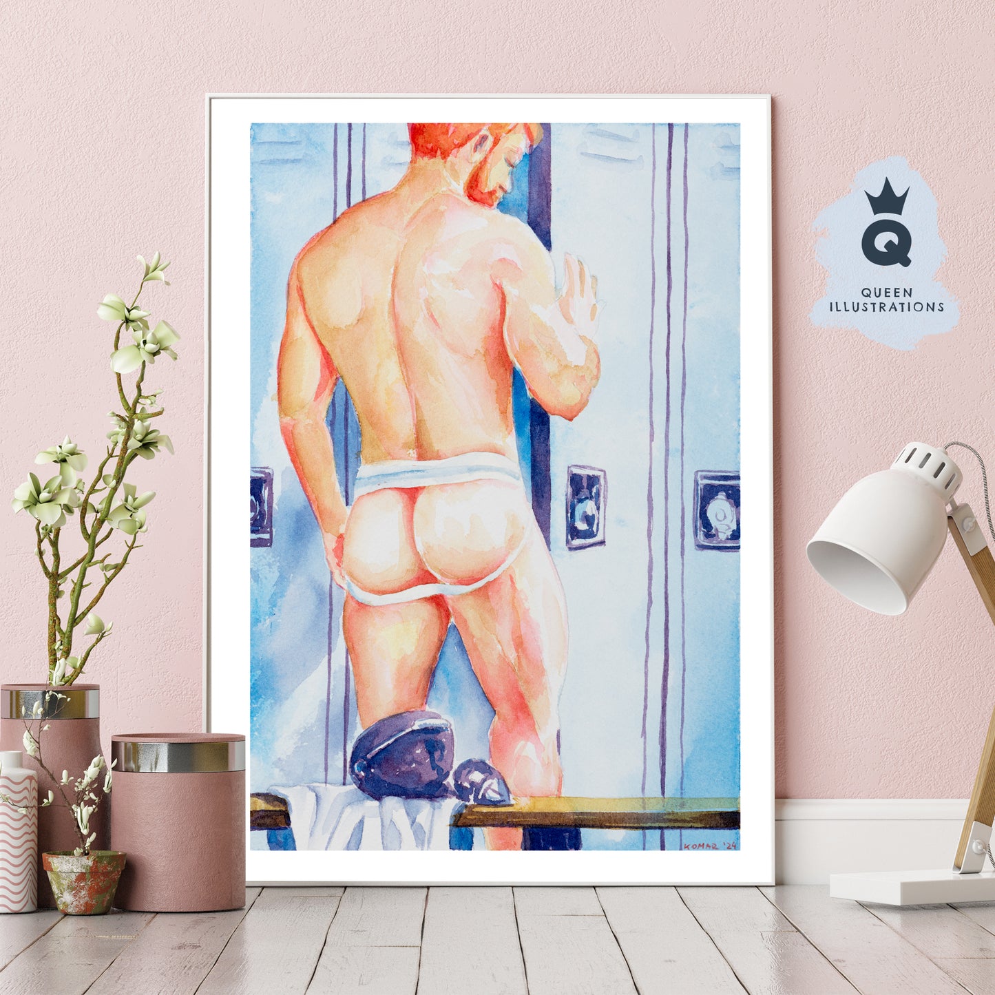 "LOCKER ROOM", watercolour painting - Homoerotic Art Print