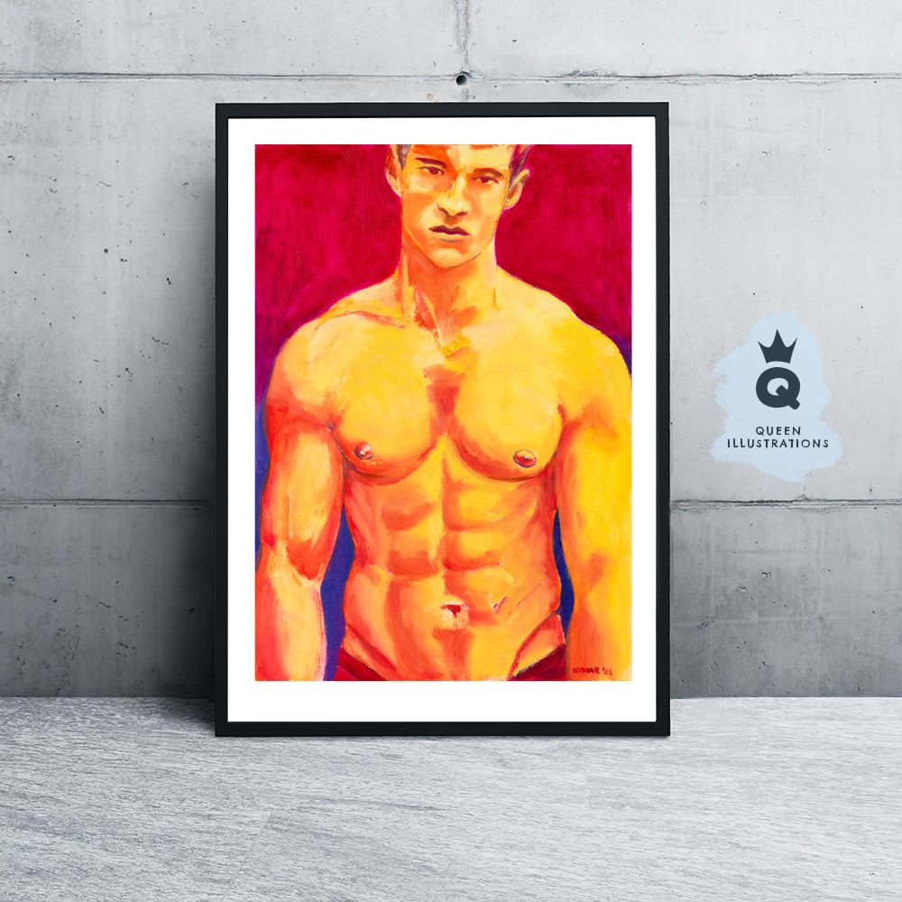 MALIBU SUNSET, contemporary oil painting of a young man - Homoerotic Art Print (Copy) (Copy)