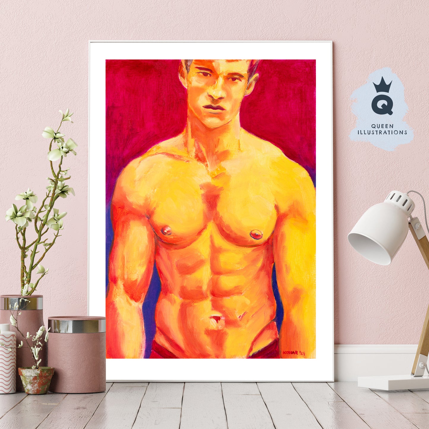 MALIBU SUNSET, contemporary oil painting of a young man - Homoerotic Art Print (Copy) (Copy)