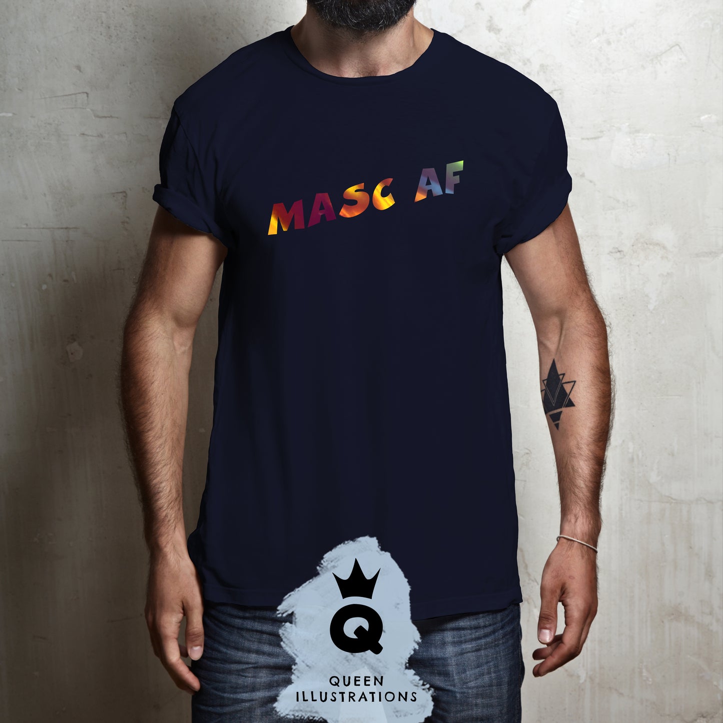 "MASC AF" in midnight blue, gay T-shirt