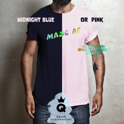 "MASC AF" in midnight blue, gay T-shirt