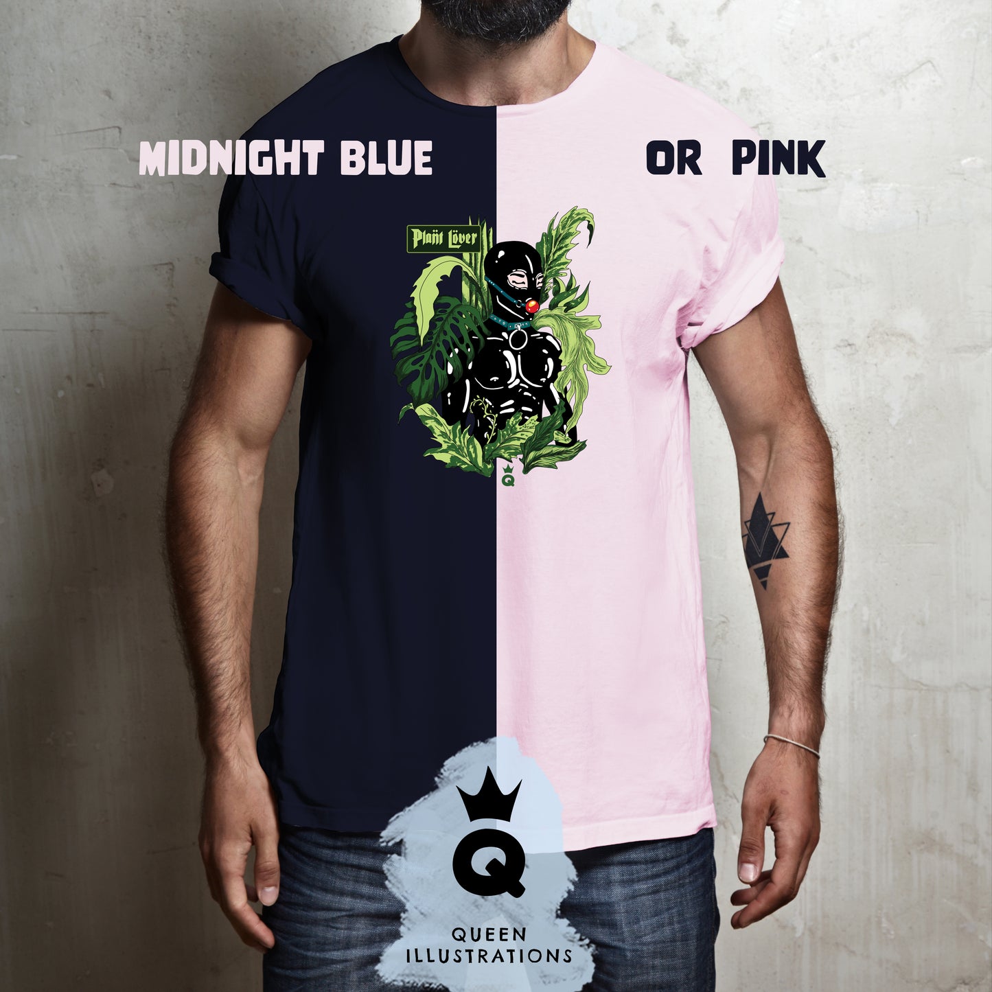 Pant daddy, plant parent, plant mama, kinky plant lover dressed in latex suit surrounded by plants, sexy gay T-Shirt for a plant lover, hot latex fetish T-Shirt for a gift