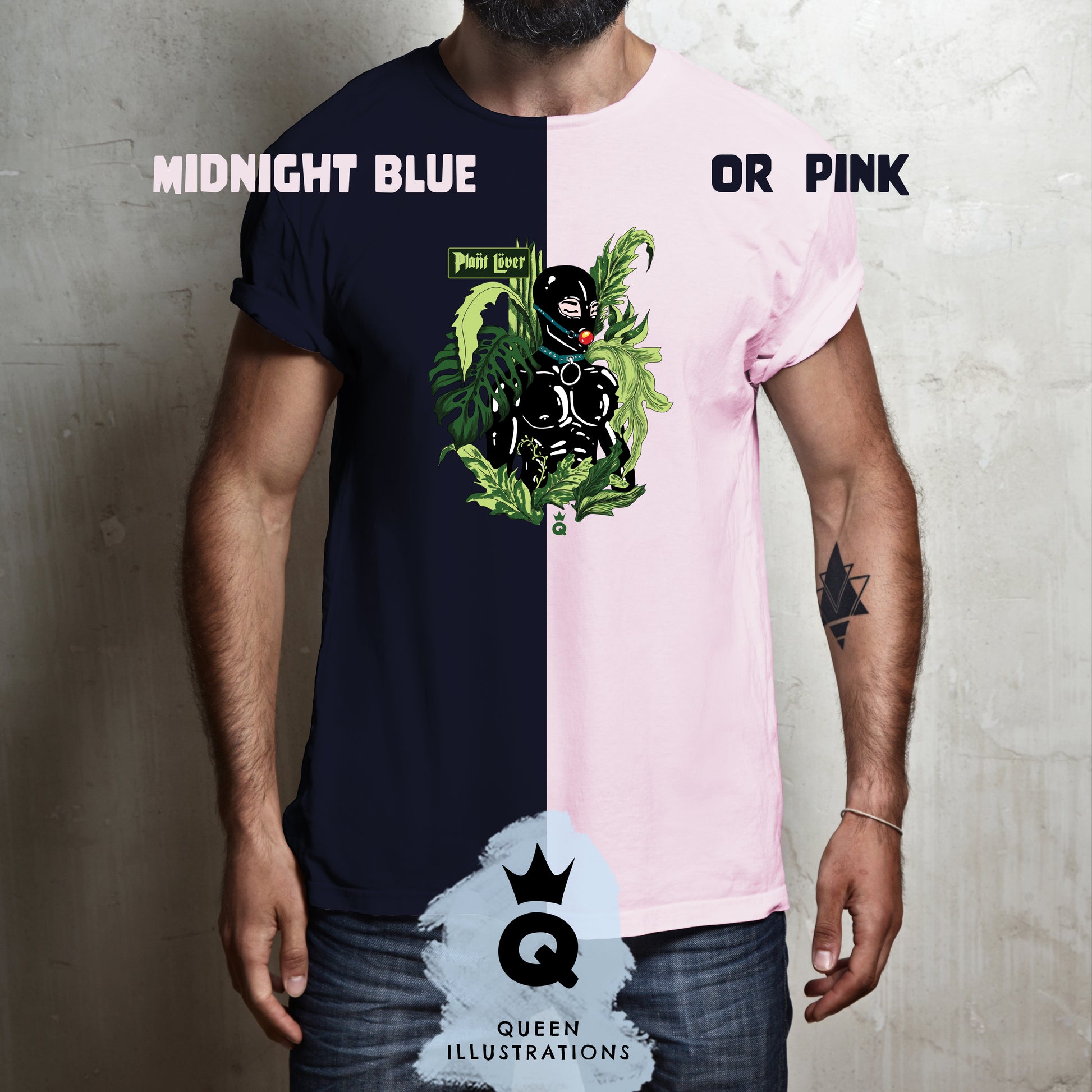 Pant daddy, plant parent, plant mama, kinky plant lover dressed in latex suit surrounded by plants, sexy gay T-Shirt for a plant lover, hot latex fetish T-Shirt for a gift
