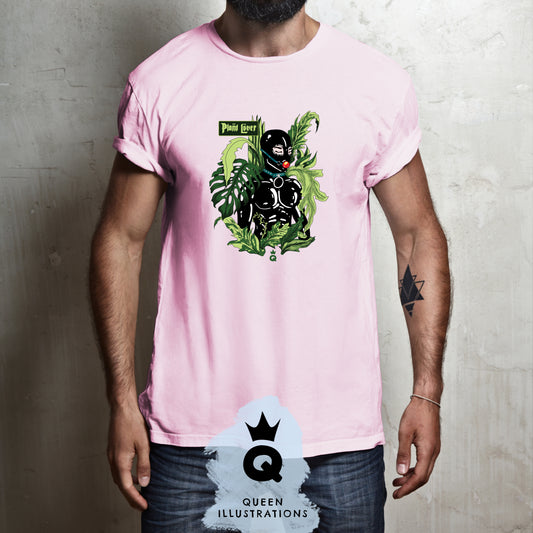 Pant daddy, plant parent, plant mama, kinky plant lover dressed in latex suit surrounded by plants, sexy gay T-Shirt for a plant lover, hot latex fetish T-Shirt for a gift