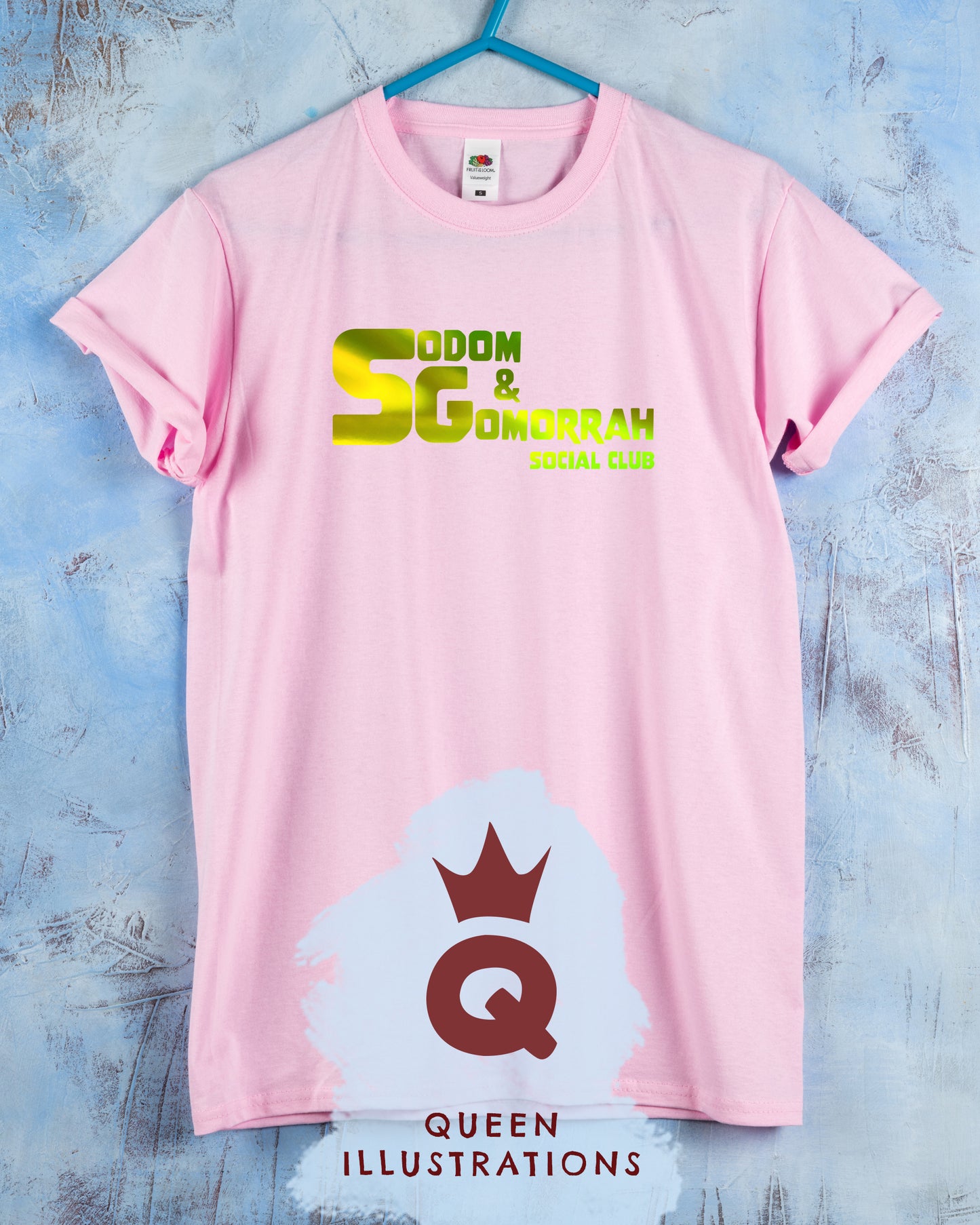 "SODOM AND GOMORRAH SOCIAL CLUB" in pink, gay T-shirt