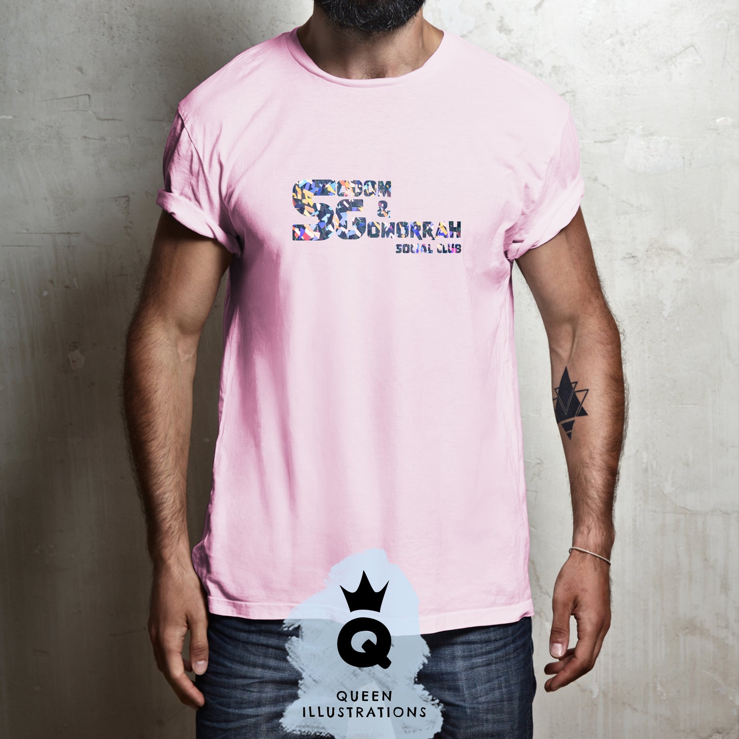 "SODOM AND GOMORRAH SOCIAL CLUB" in pink, gay T-shirt