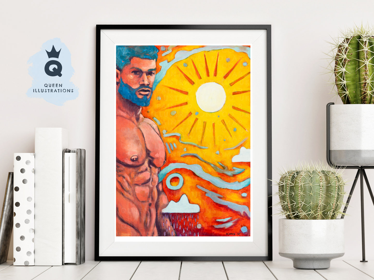 "SUMMER VIBES", contemporary oil painting of  of a young naked man