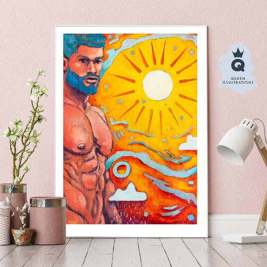 "SUMMER VIBES", contemporary oil painting of  of a young naked man
