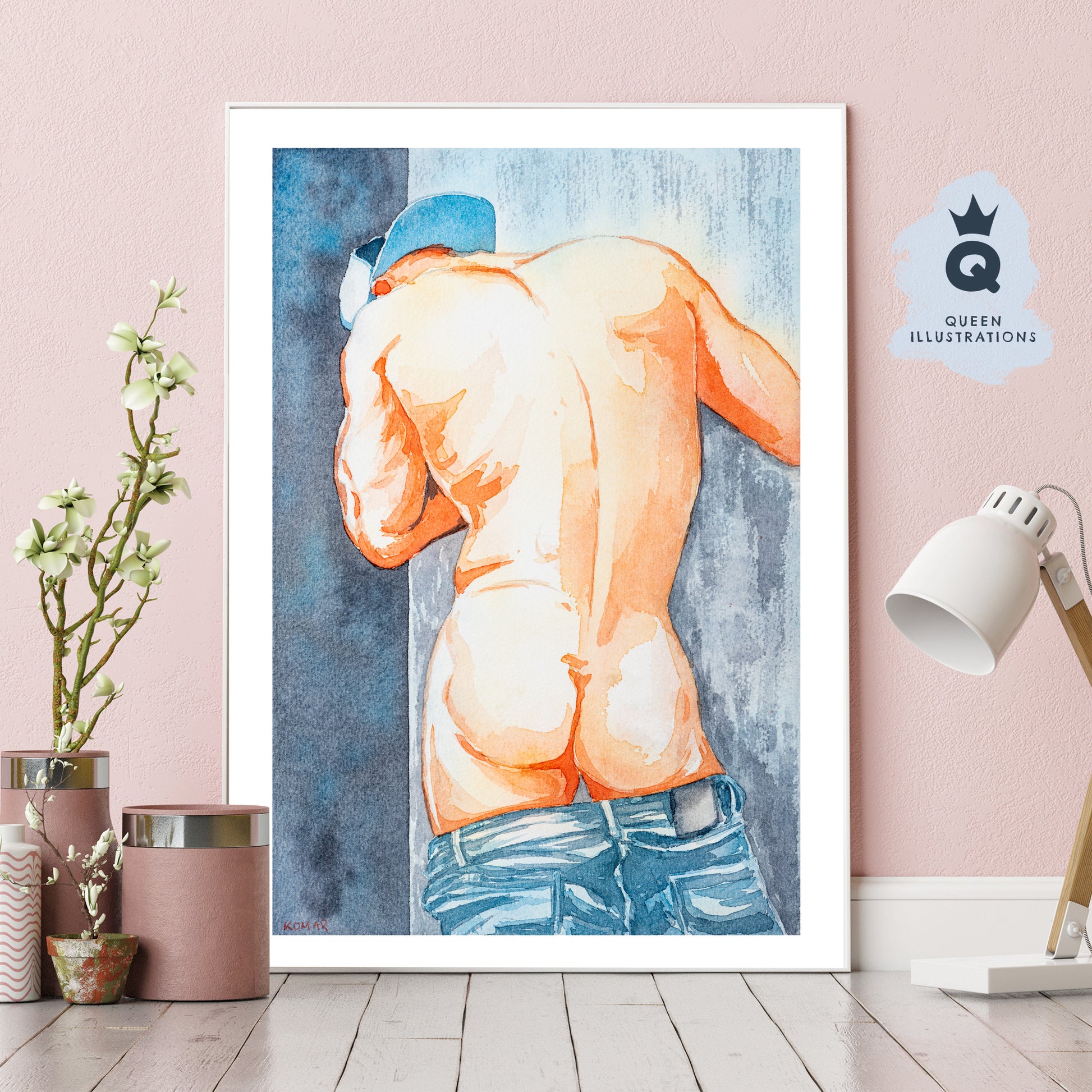 gay art, nude male body, watercolour painting, gay gift ideas,