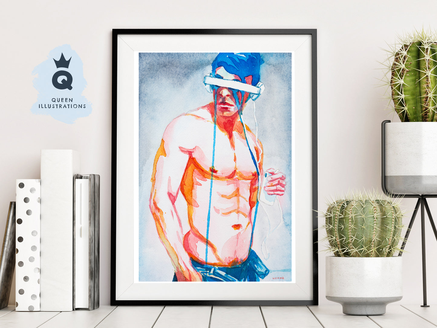 gay art, nude male body, watercolour painting, gay gift ideas,