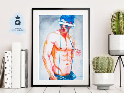 gay art, nude male body, watercolour painting, gay gift ideas,