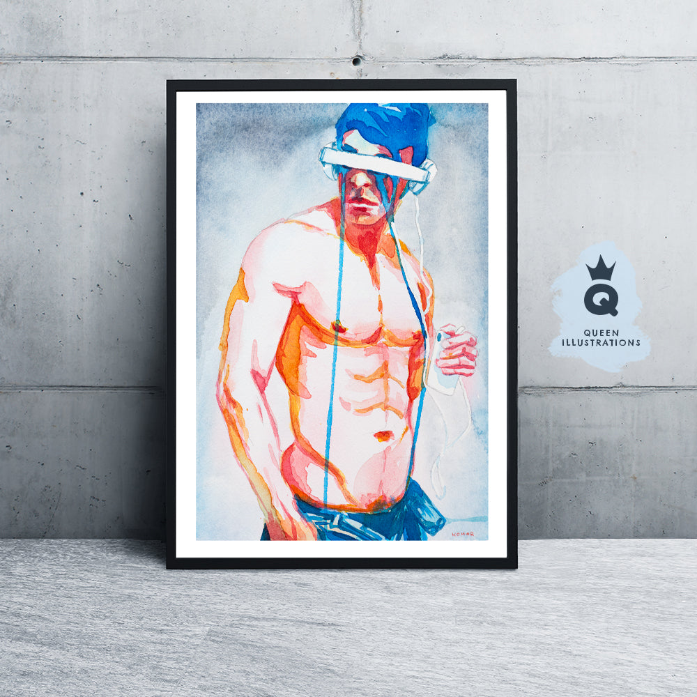 gay art, nude male body, watercolour painting, gay gift ideas,