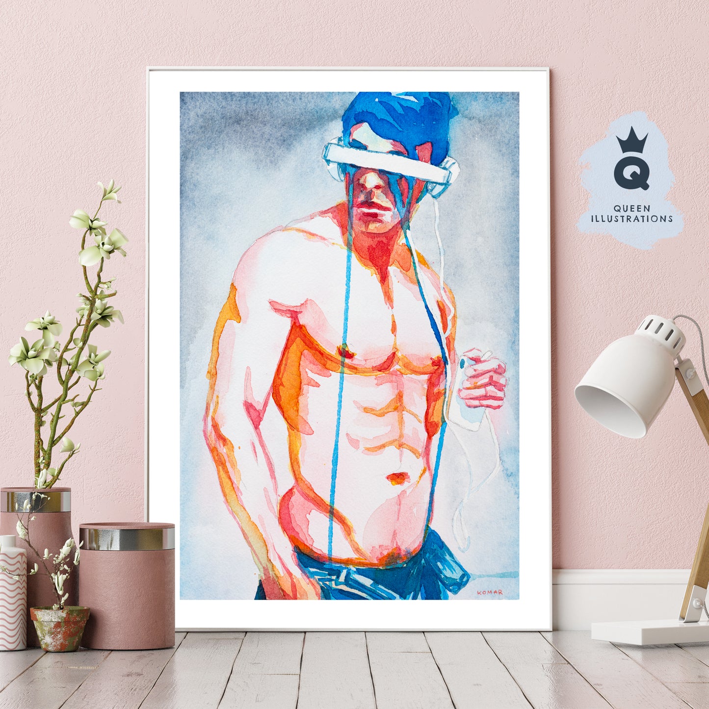 gay art, nude male body, watercolour painting, gay gift ideas,