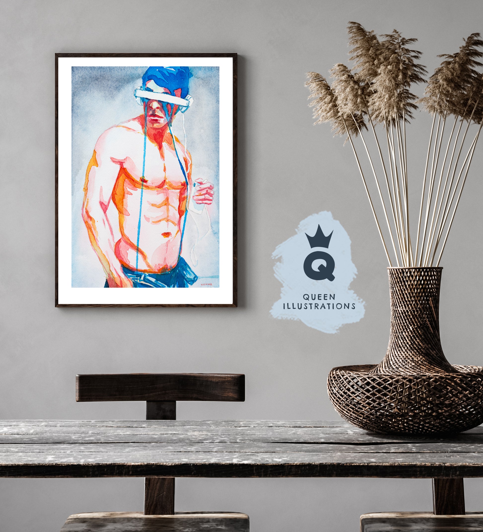 gay art, nude male body, watercolour painting, gay gift ideas,