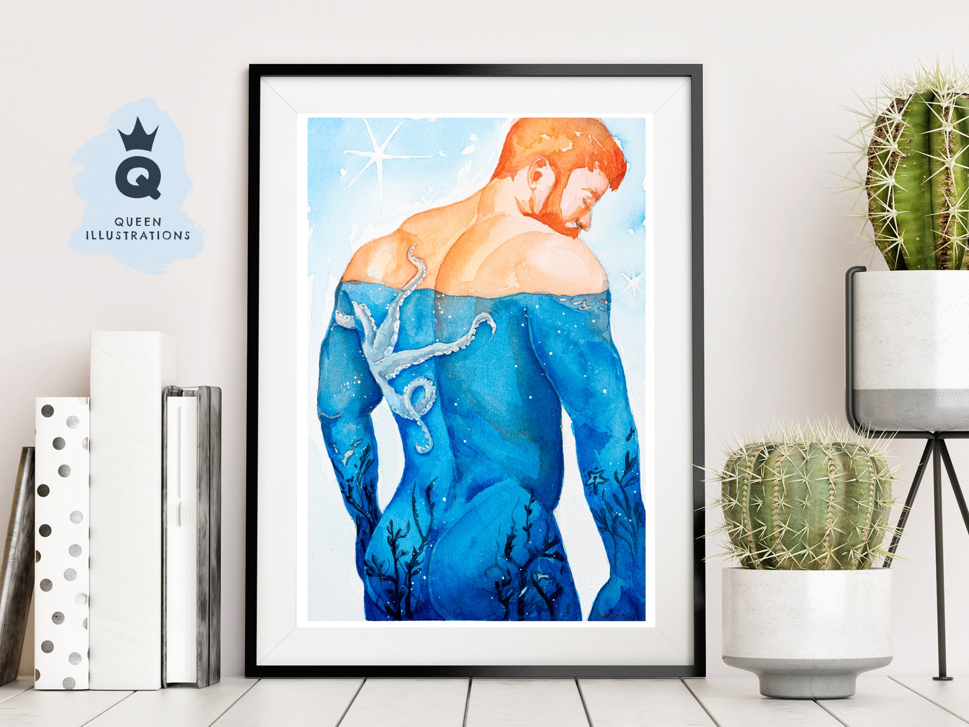 gay art, nude male body, watercolour painting, gay gift ideas,