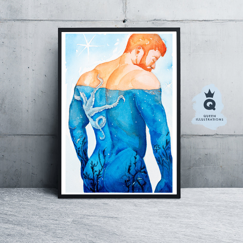 gay art, nude male body, watercolour painting, gay gift ideas,
