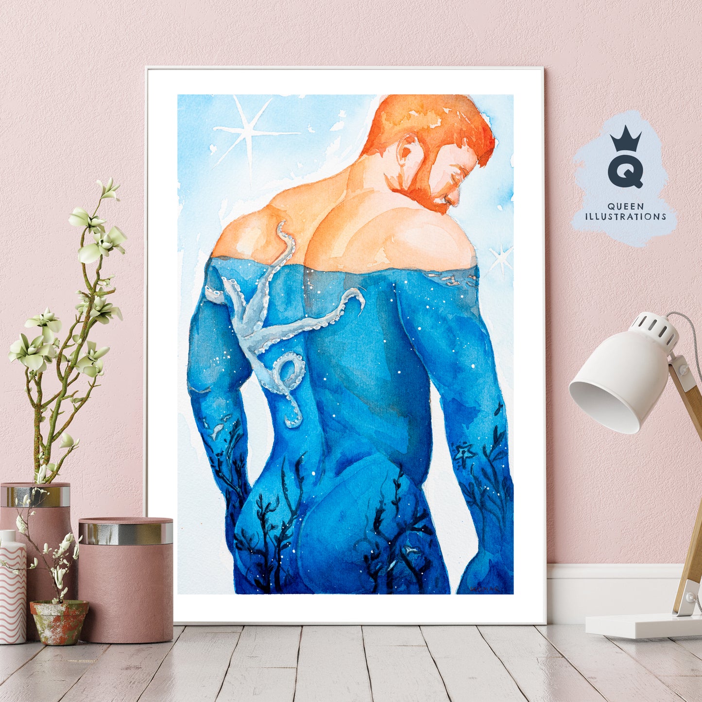 gay art, nude male body, watercolour painting, gay gift ideas,