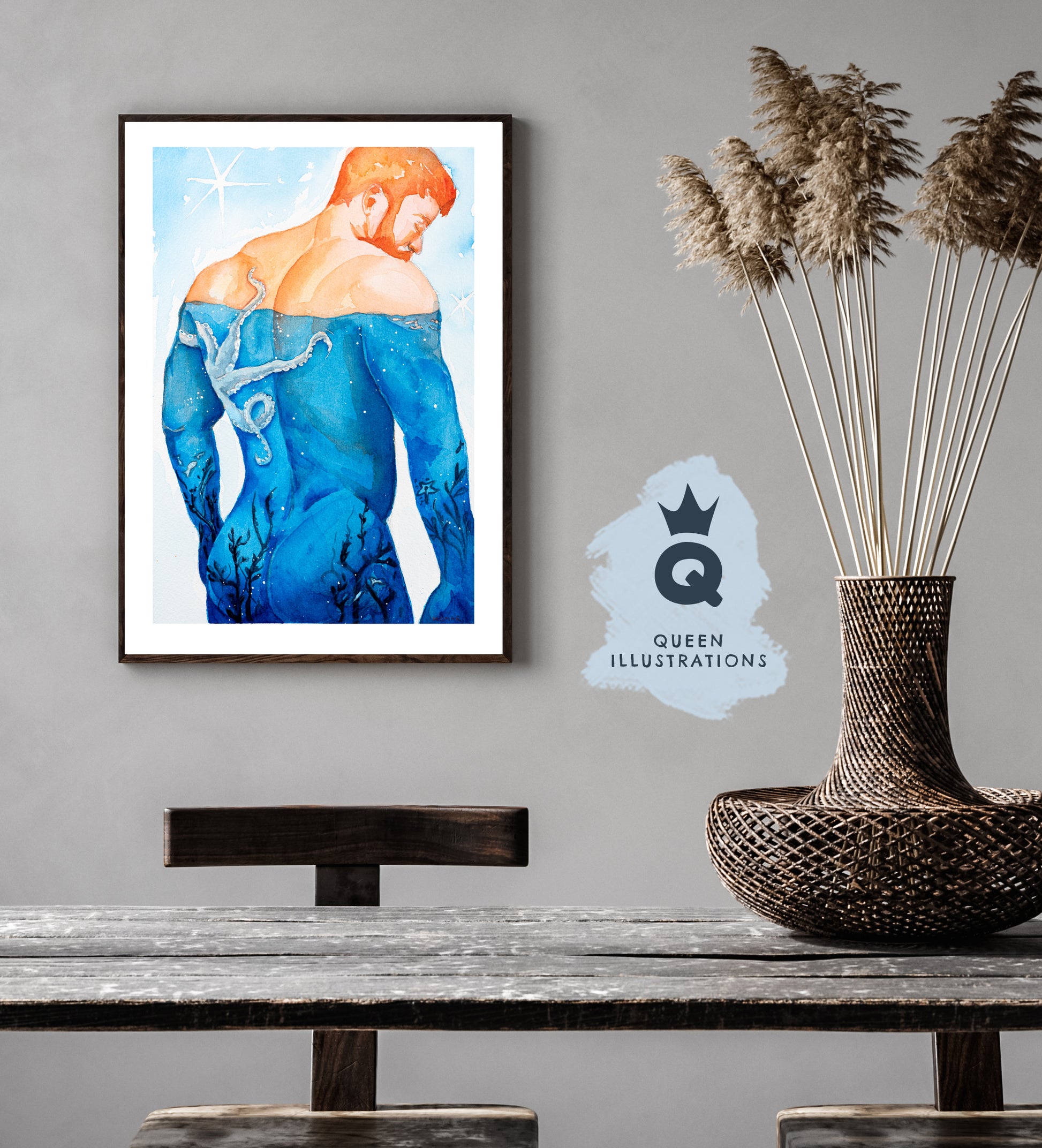 gay art, nude male body, watercolour painting, gay gift ideas,