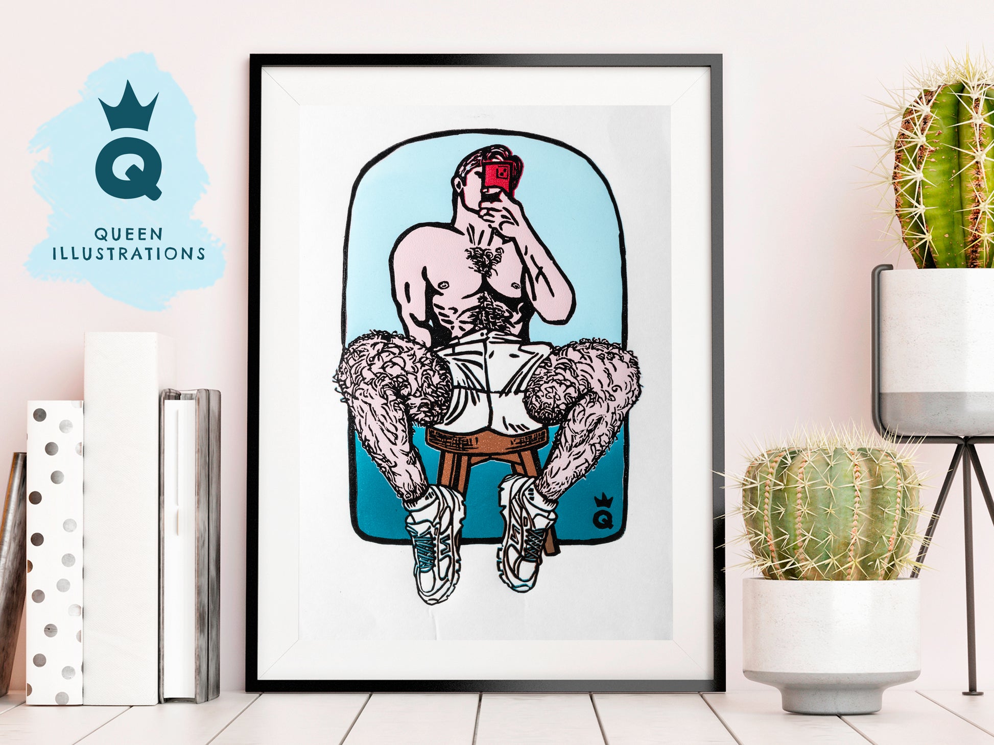 gay guys kissing. leather daddy, gay art, nude male body, traditional linocut print, gay gift ideas,