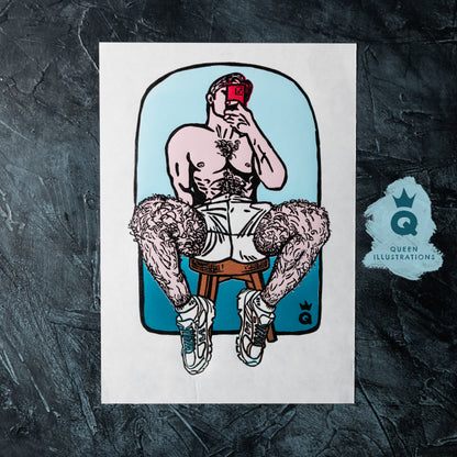 gay art, nude male body, traditional linocut print, gay gift ideas,