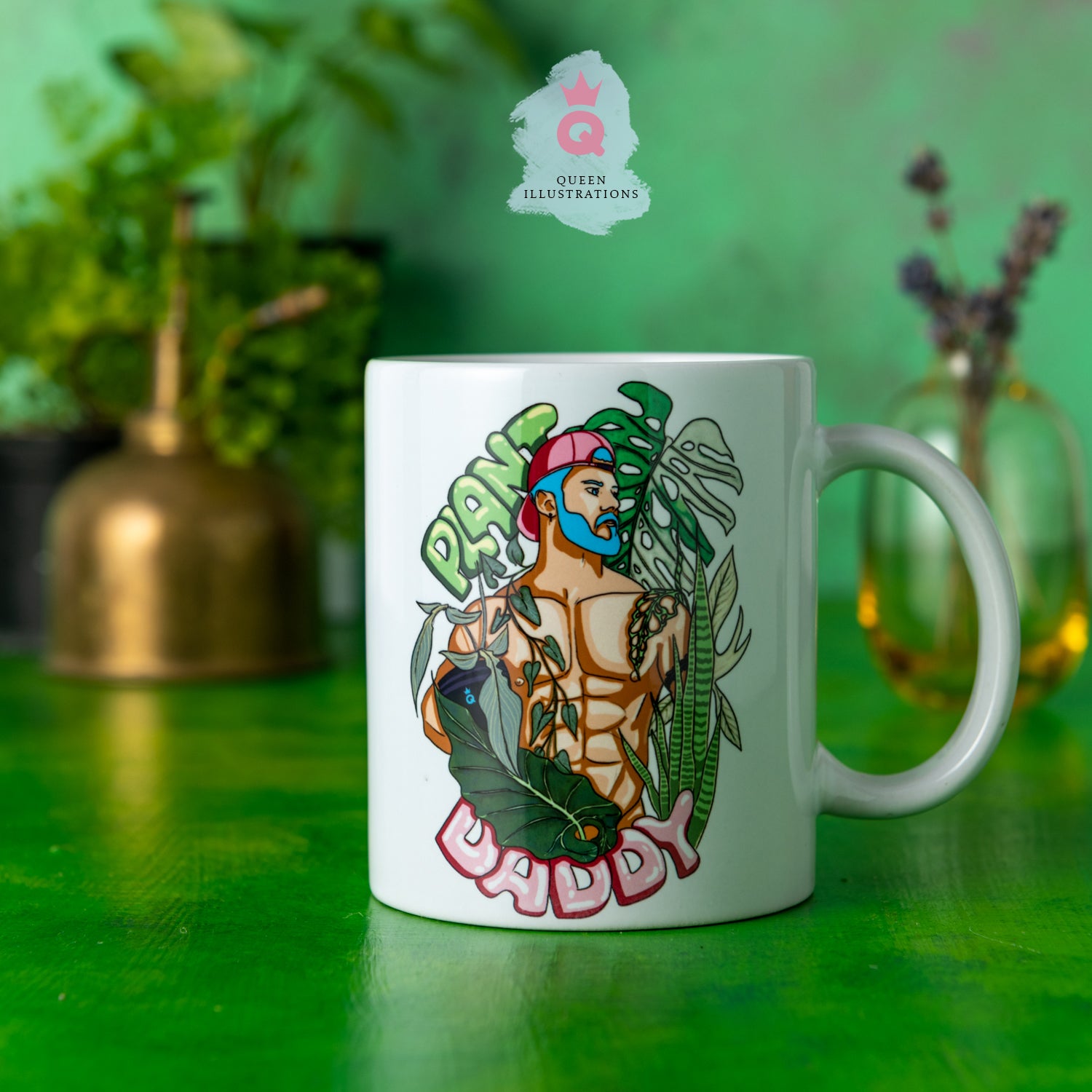 sexy guy with plants, mug with plants and guys, hot plant daddy