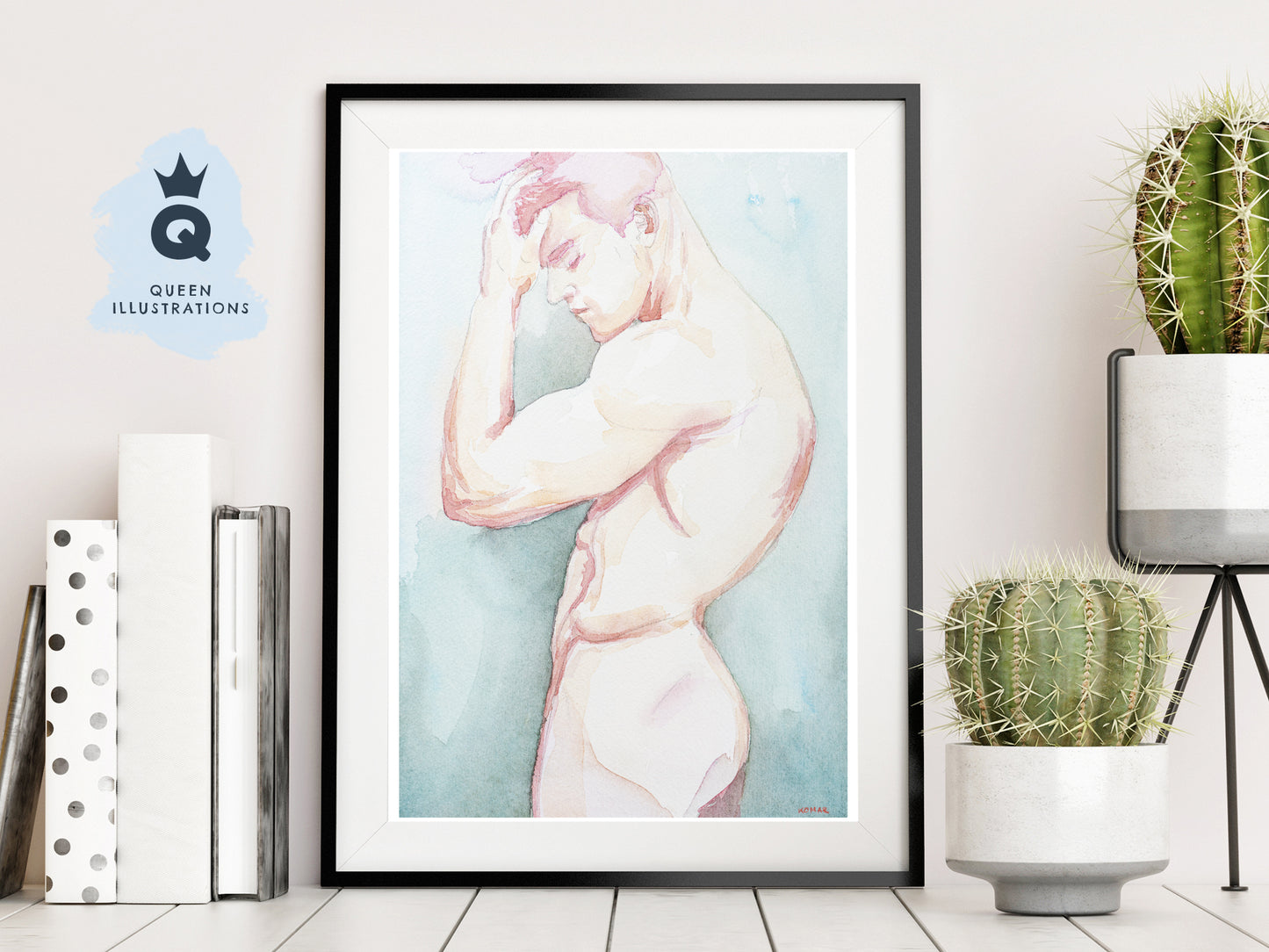 gay art, nude male body, watercolour painting, gay gift ideas,