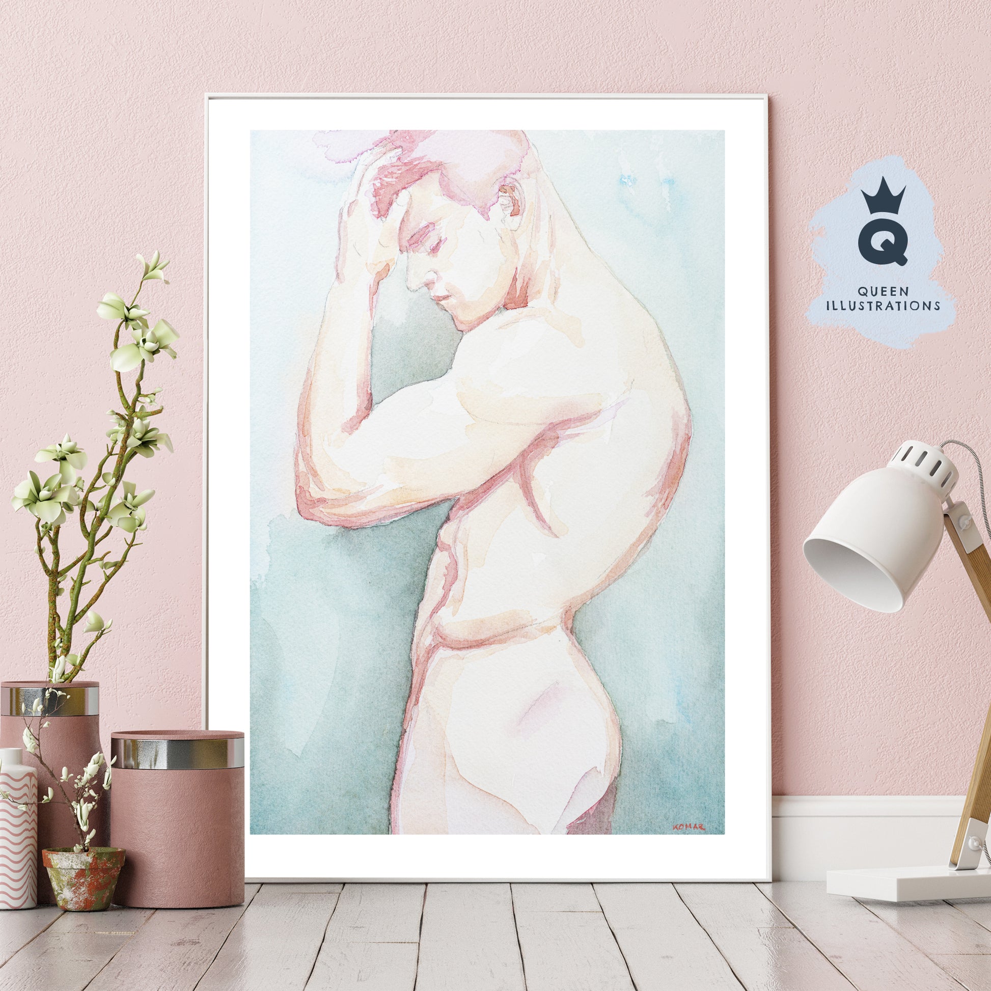 gay art, nude male body, watercolour painting, gay gift ideas,