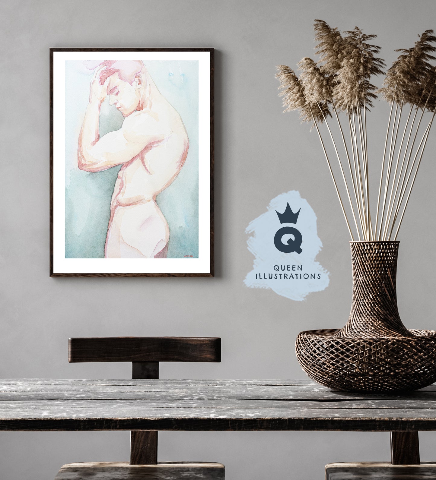 gay art, nude male body, watercolour painting, gay gift ideas,