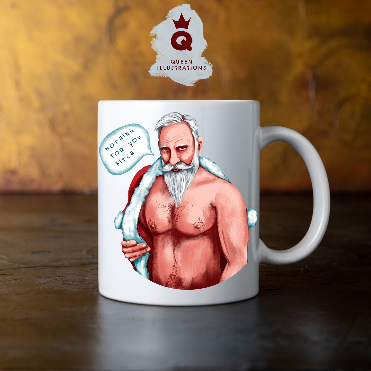 sexy silver daddy as Santa, fun Christmas gift mug