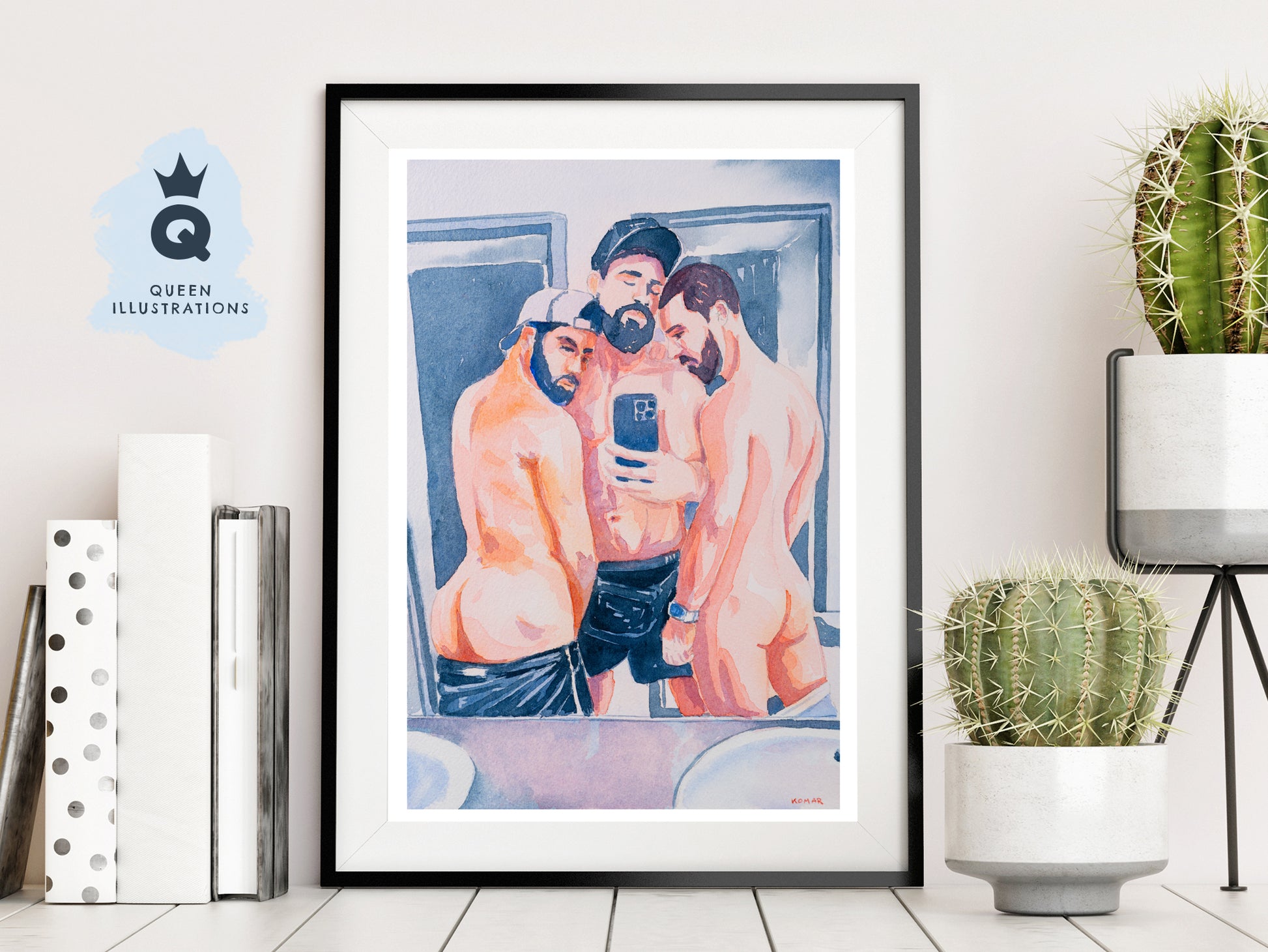 gay art, nude male body, watercolour painting, gay gift ideas,