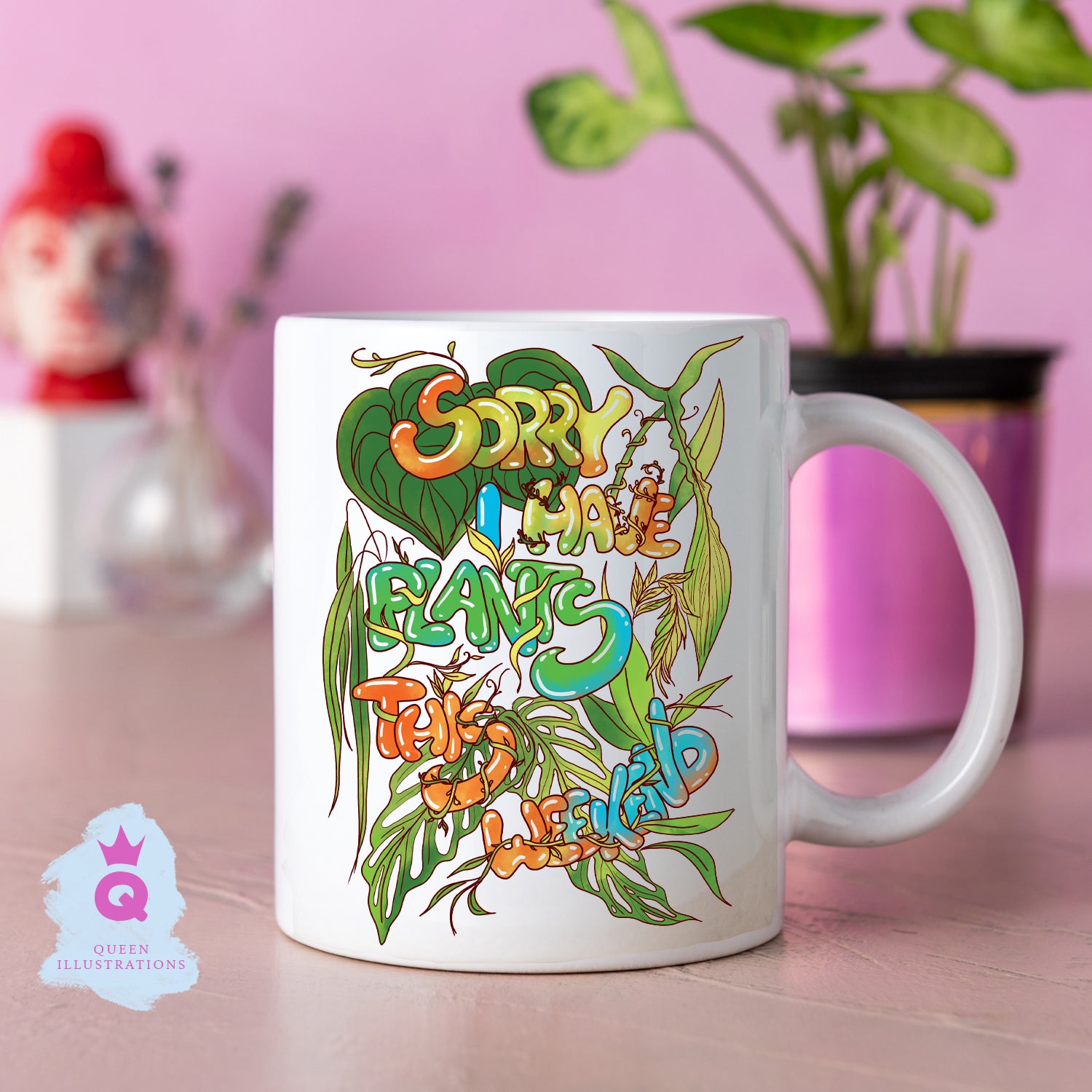 mug with a lot of plants, fun gift for a plant lover