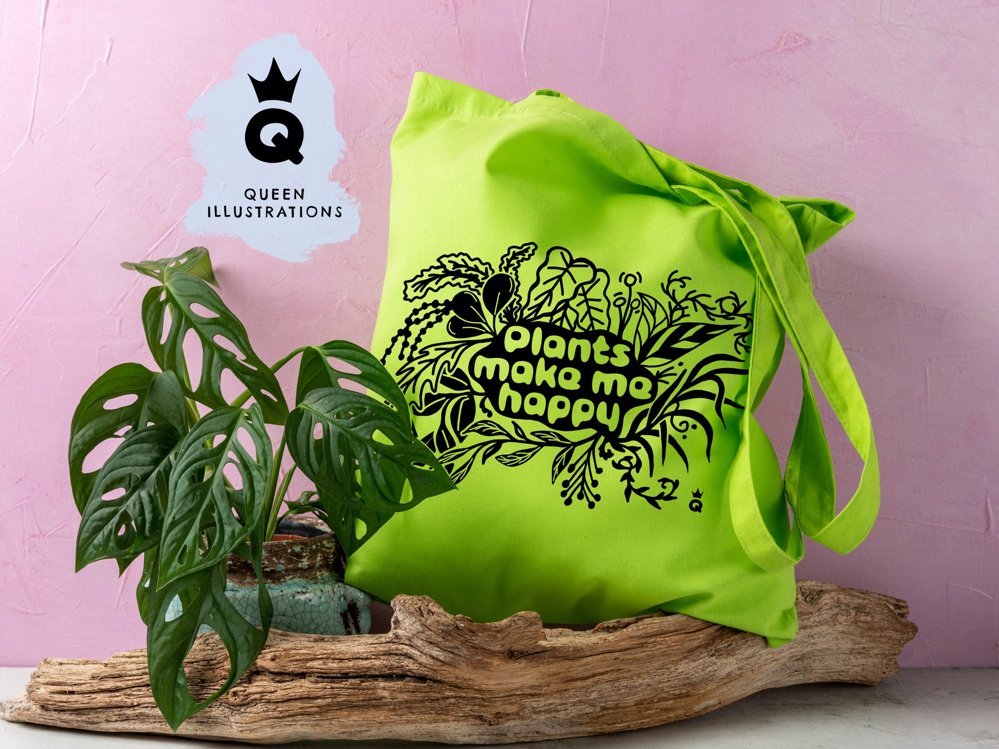 PLANTS MAKE ME HAPPY TOTE BAG, cute statement bag with plants, cotton tote bags for plant lovers