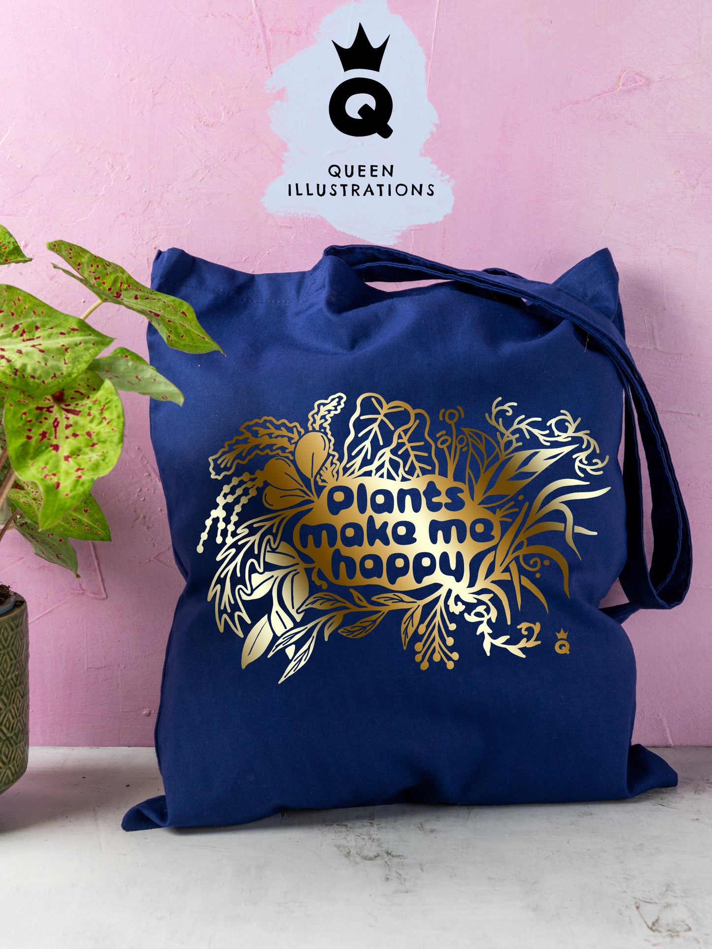 PLANTS MAKE ME HAPPY TOTE BAG, cute statement bag with plants, cotton tote bags for plant lovers