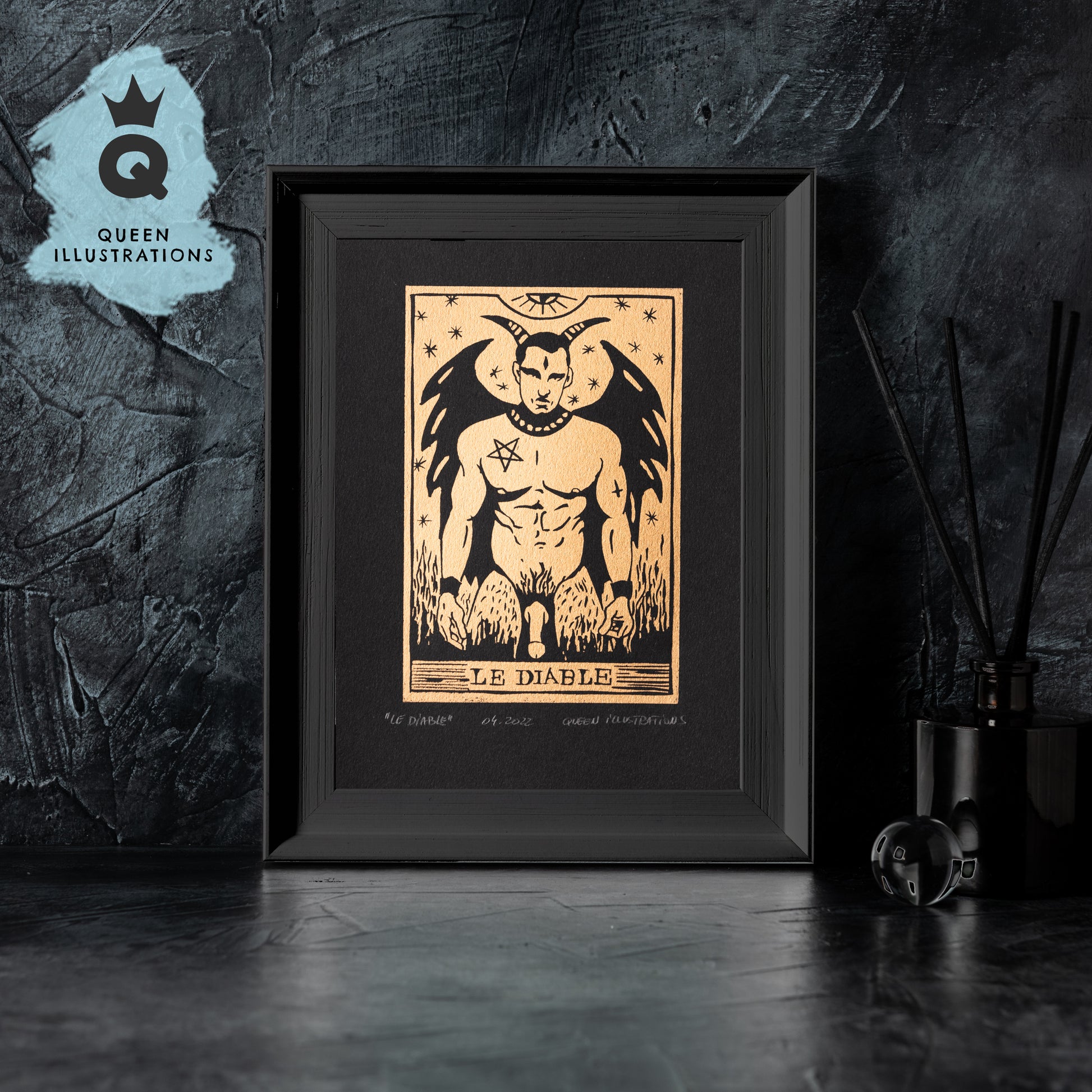 GAY TAROT homoerotic Linocut Print, – QUEEN ILLUSTRATIONS